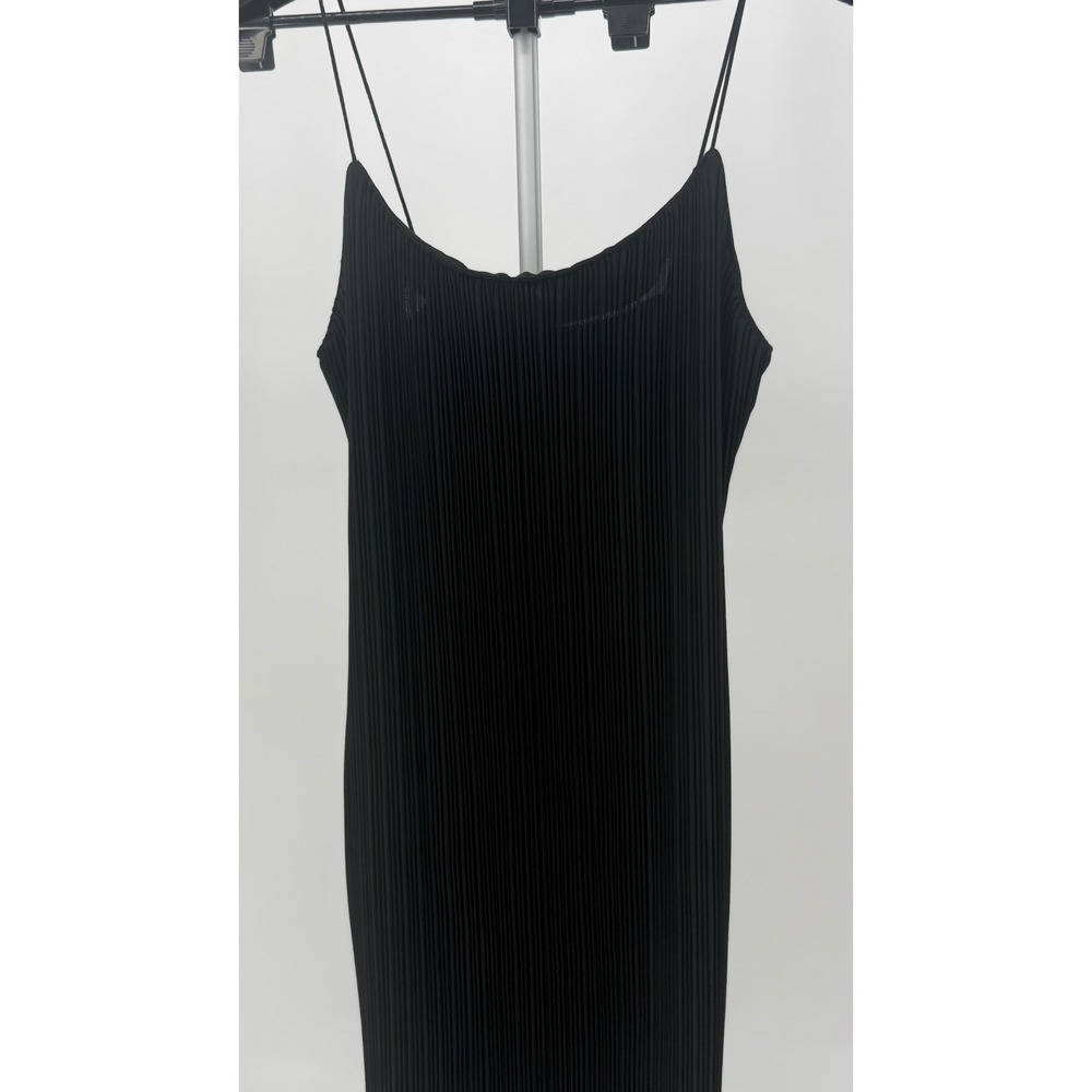 Good American Black Pleated Slip Midi Dress Spaghetti Strap Size 2 Chic Cocktail - Picture 2 of 7